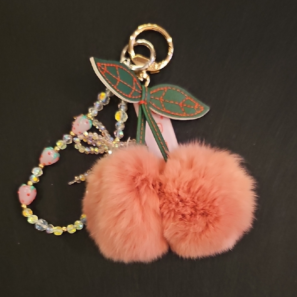 Pink Furry Cherry Keychain